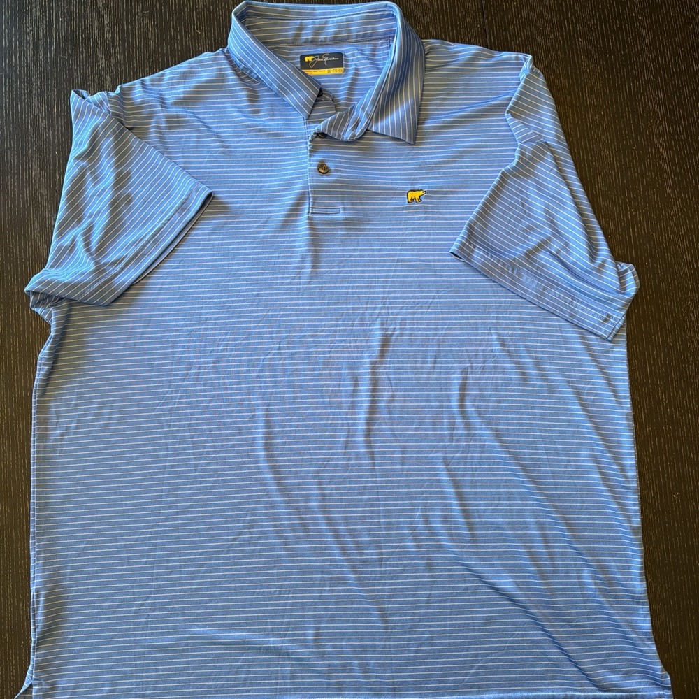 Jack Nicklaus Polo Shirt Mens XXL Blue Stripe Golden Bear Golf Short Sleeve